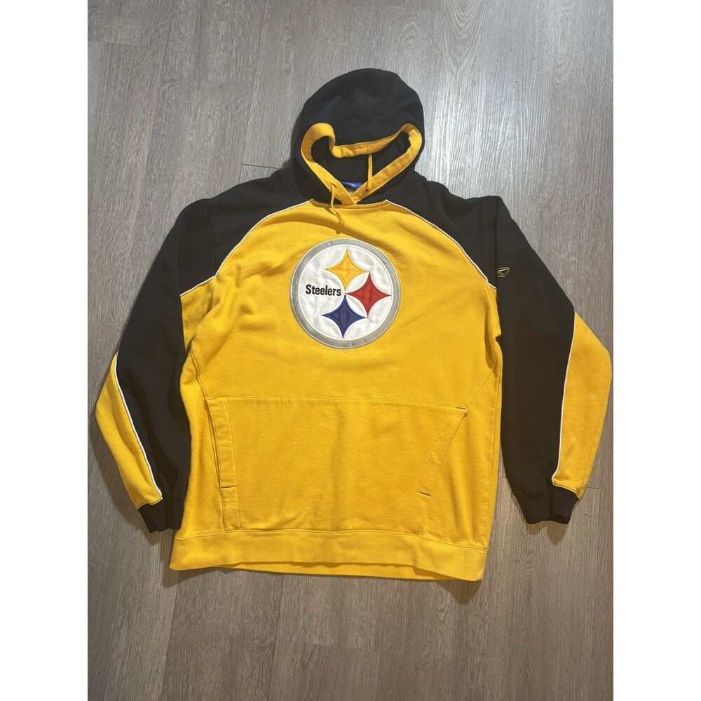 Vintage Reebok Pittsburgh Steelers Hoodie Size Large NFL Pullover Sweatshirt